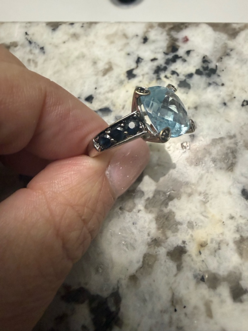 White Gold Cushion-Cut Blue Topaz Gemstone Ring - Women's Jewelry - Picture 2 of 5